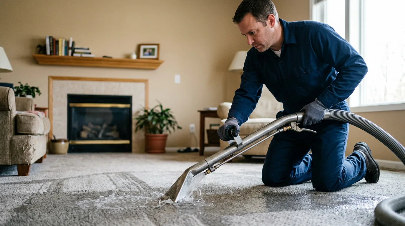 Water damage restoration technician working near Glenarm, IL